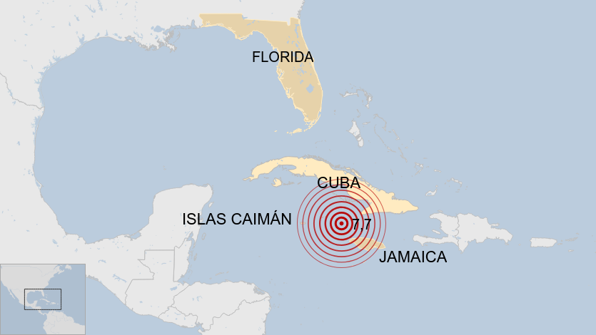 terremoto de magnitud 7,7 se registró este martes en una zona del mar Caribe ubicada entre Cuba y Jamaica.