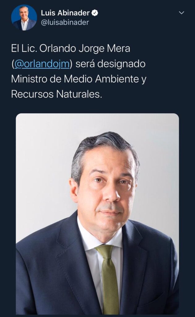 Designan a Orlando Jorge a Medio Ambiente; Sanz para Aduanas y Luis Valdez DGII