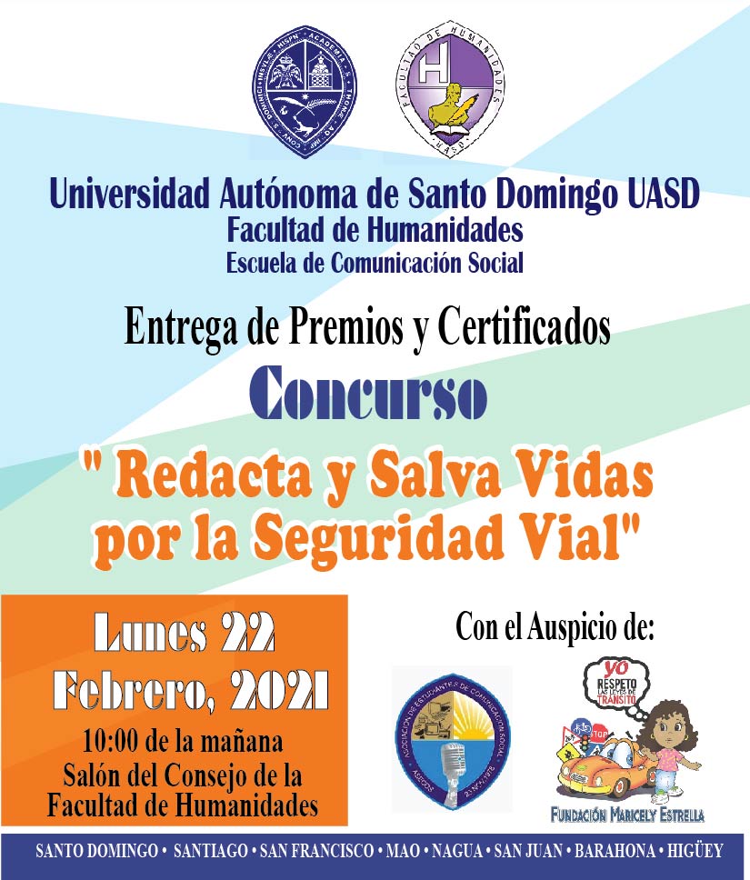 Escuela de Comunicación y Fundación Maricely Estrella, entregaran premios a estudiantes de comunicación ganadores del concurso sobre Seguridad Vial.