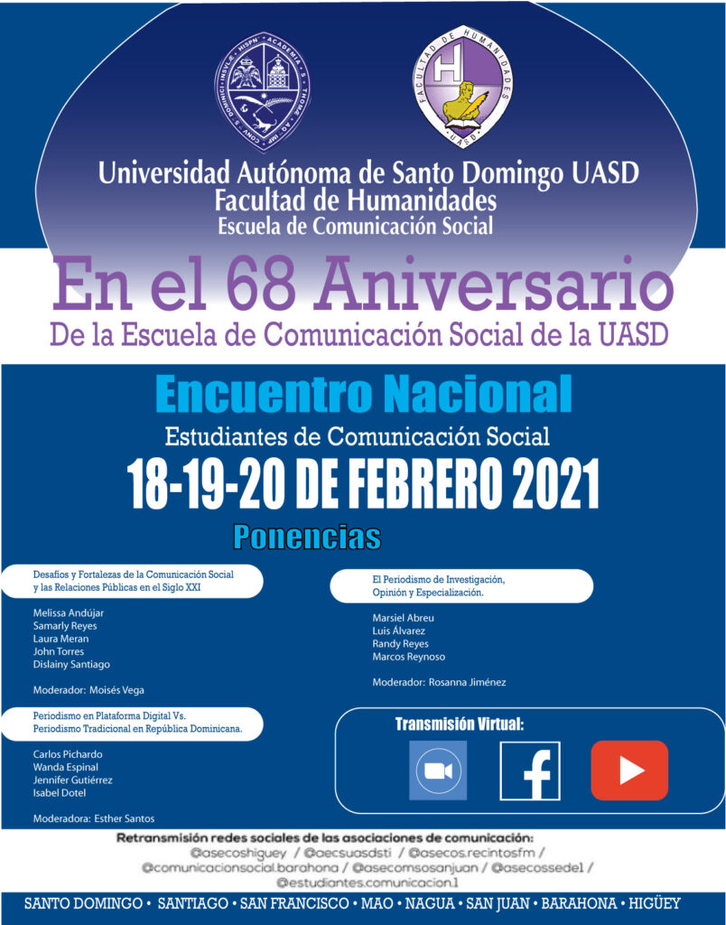 Con Encuentro Nacional de Estudiantes, Escuela de Comunicación Social de la UASD celebra el 68 aniversario de su fundación