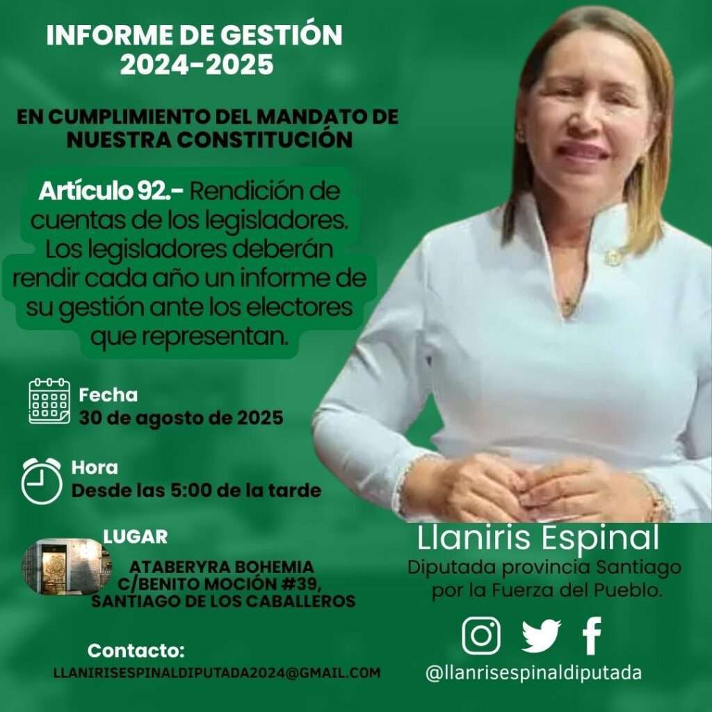 Diputada Llaniris Espinal de la Fuerza del Pueblo rendirá cuentas este sábado