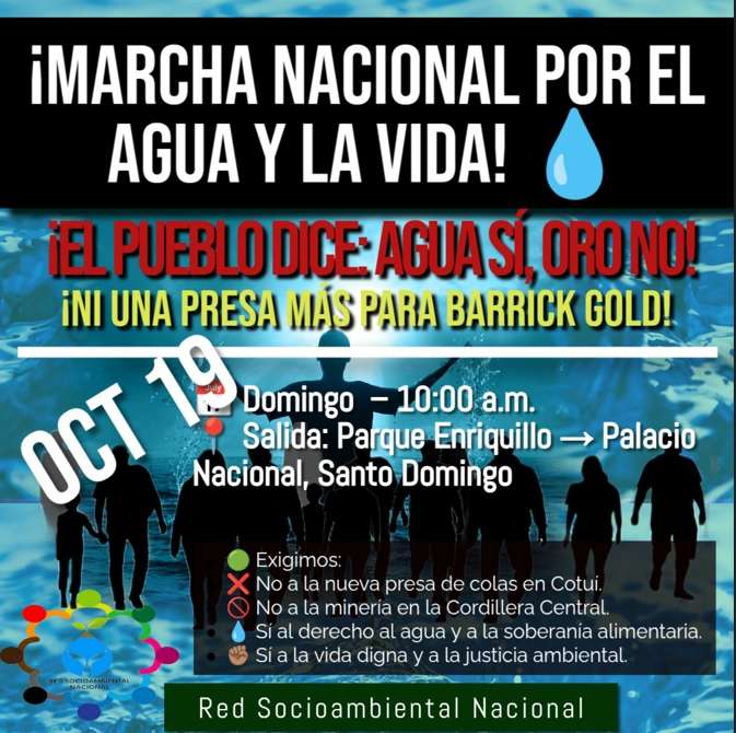 La Red Socioambiental Nacional Llama a Marchar el 19 Oct. en Defensa del Agua, la Vida y la Soberanía Alimenticia
